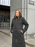 Женское зимнее стеганое пальто из бархатной плащевки с капюшоном на молнии размеры 42-52 Черный, 42/44