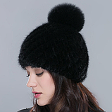 Жіноча норкова шапка з бубоном вишнева, фото 2
