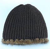 Жіноча норкова шапка з бубоном вишнева, фото 6