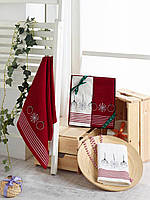 Набор кухонных новогодних полотенец 2 шт. 40х60 см вафельные 100% хлопок Турция игрушки белый/красный