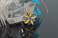 Елочная игрушка ручной работы из кристаллов "Снежинка Желто-голубая" Игрушка на елку в украинском стиле