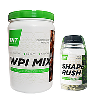 Изолят сывороточный WPI MIX ( 0,9 кг / Шоколад ) + Наутральный жиросжигатель " Shape Rush " ( 100 капсул ) TNT