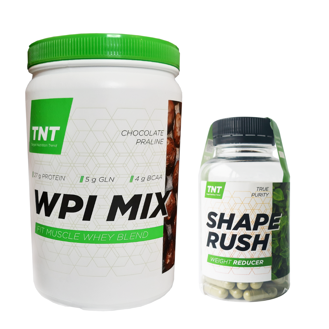 Ізолят сироватковий WPI MIX (0,9 кг/Шоколад) + Наутральний жироспалювач "Shape Rush" (100 капсул) TNT