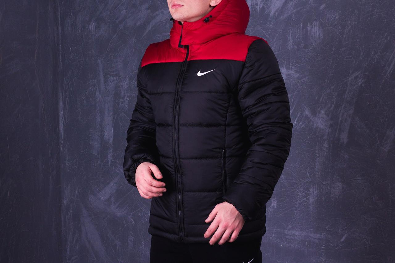 Куртка чоловіча зимова Nike до -25°С тепла на флісі з капюшоном чорно-червона пуховик чоловічий зимовий найк