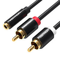 Кабель Vention 3.5mm Female to 2RCA Male Audio Cable 1M Black Metal Type (VAB-R01-B100)