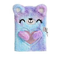 Блокнот пухнастий Ведмедик для дівчаток із замочком 2 ключі, колір блакитний, фіолетовий А5