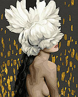 Картина за номерами Дівчина з квітами з золотою фарбою Нікітошка (JX1080) 40 х 50 см