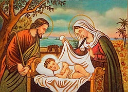 Панно з бурштину Ісус у колисці