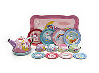 Іграшковий металевий посуд 86-22 чайний сервіз, чайник, чашки, блюдця, тарілки, таця