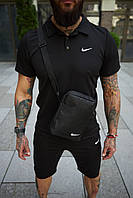 Летний костюм мужской Nike Футболка поло Шорты Сумка спортивный комплект Найк черный