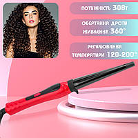 Керамическая плойка для волос Domotec 4907-30w для создания локонов Красная с Черным