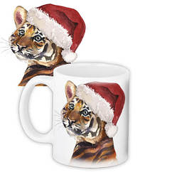 Кухоль із принтом Тигр у новорічній шапці