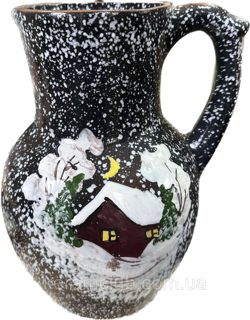 Глиняний кувшин 3 л Зима з малюнком ручної роботи