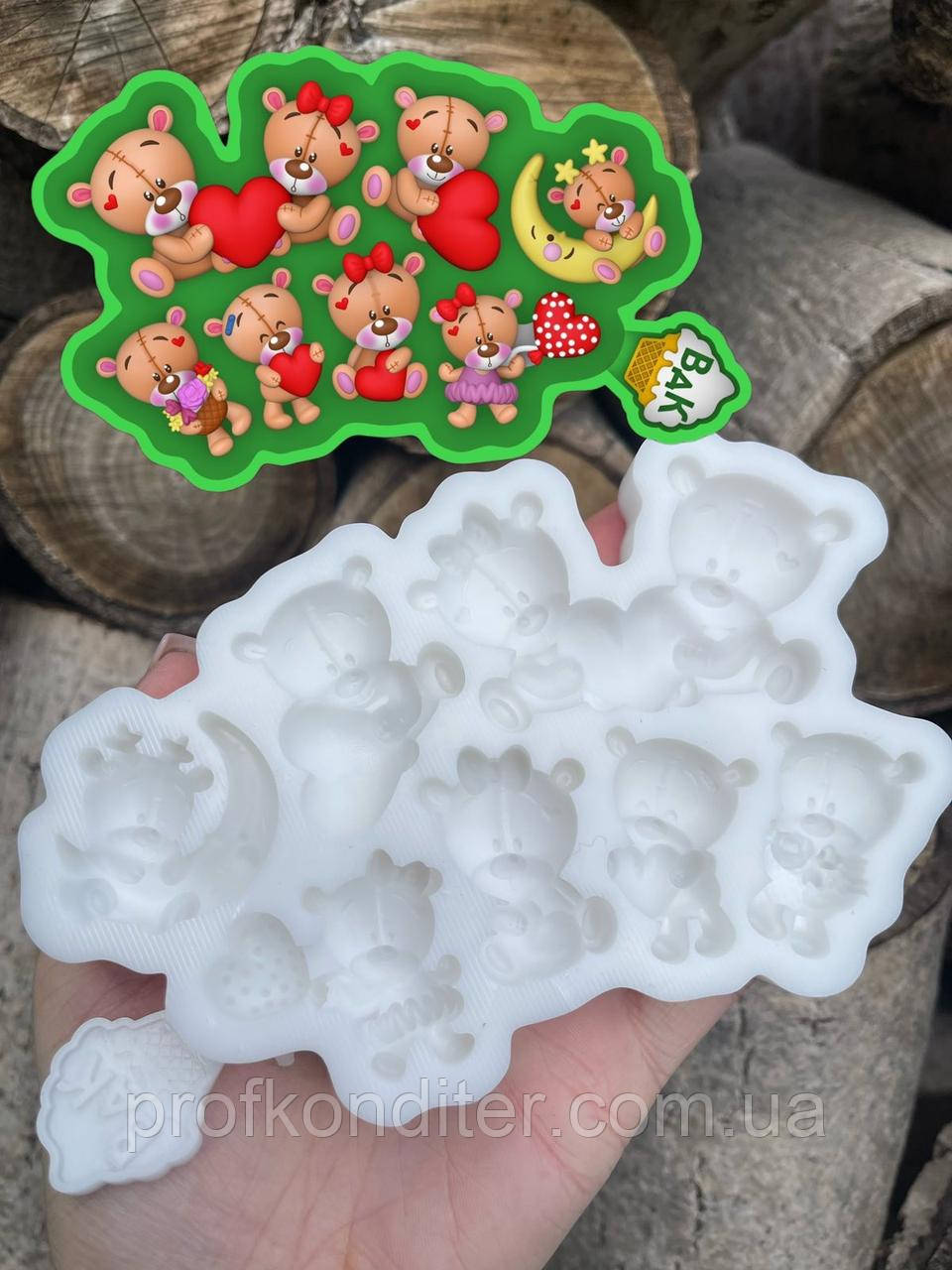 Ексклюзив! Силіконовий молд для шоколаду та ін "Мімішний набір закоханих ведмежат", фото 1