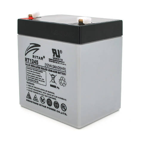Акумуляторна батарея AGM RITAR RT1245, Gray Case, 12 V 4.5 Ah (90 х 70 х 101 (107)), 1.34 kg Q10, фото 1