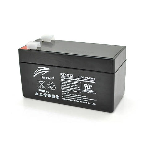 Аккумуляторная батарея AGM RITAR RT1213, Black Case, 12V 1.3Ah ( 98 х 44 х 53 (59) ), 0.9kg Q20, фото 1