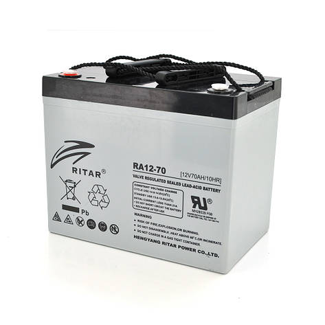 Акумуляторна батарея AGM RITAR RA12-70, Gray Case, 12V 70.0Ah (350 x 167 x 182), фото 1