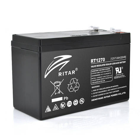 Акумуляторна батарея AGM RITAR RT1270B, Black Case, 12V 7.0Ah ( 151 х 65 х 94 (100) ) Q10, фото 1