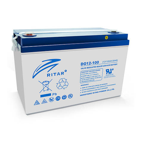 Акумуляторна батарея GEL RITAR DG12-100, Gray Case, 12V 100.0Ah ( 328 х 172 х 215 (220) ) Q1/36, фото 1