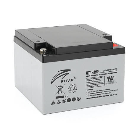 Акумуляторна батарея AGM RITAR RT12260, Gray Case, 12V 26.0Ah (166 х 178 х125 ) Q1, фото 1