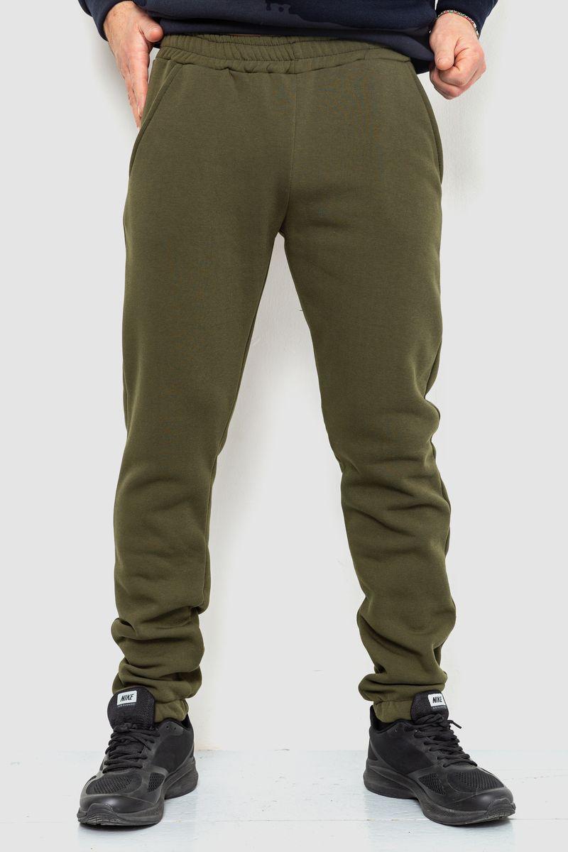 Спорт штаны мужские на флисе однотонные, цвет темно-зеленый, размер XXL, 190R236 - фото 1 - id-p2048682828