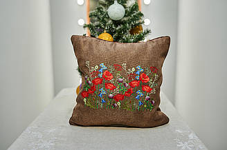 Наволочка на декоративну подушку з вишивкою - Маки та польові квіти / ПП"Світлана-К"