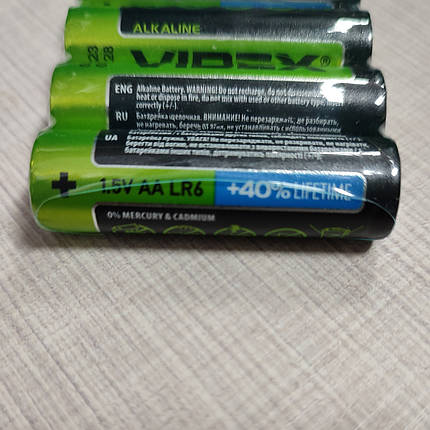 Батарейка VIDEX AA/LR6 Alkaline 1.5V shrink 4шт, фото 3