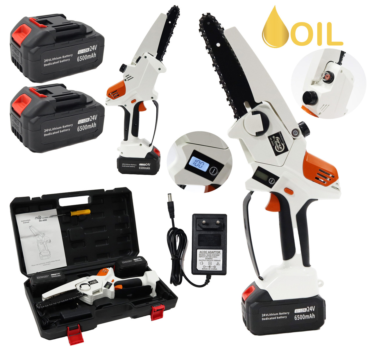 Акумуляторна ланцюгова міні пила в кейсі Force tools RK-4092 24V автоматичне змащення ланцюга та індикатор батареї
