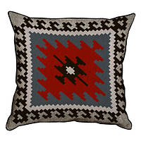 Наволочка декоративная (мешковина) 45х45 см Красно-серый квадратный навахо орнамент