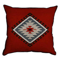 Наволочка декоративная (мешковина) 45х45 см Серый навахо орнамент на красном фоне