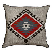 Наволочка декоративная (мешковина) 45х45 см Красно-серый навахо орнамент