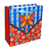 Пакет подарочный "Бабочка" красный + синий (25х9х25 см)