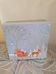 Подарункові коробки набір з 3 шт "Зима" 28*28*11 сірі з Дідом Морозом