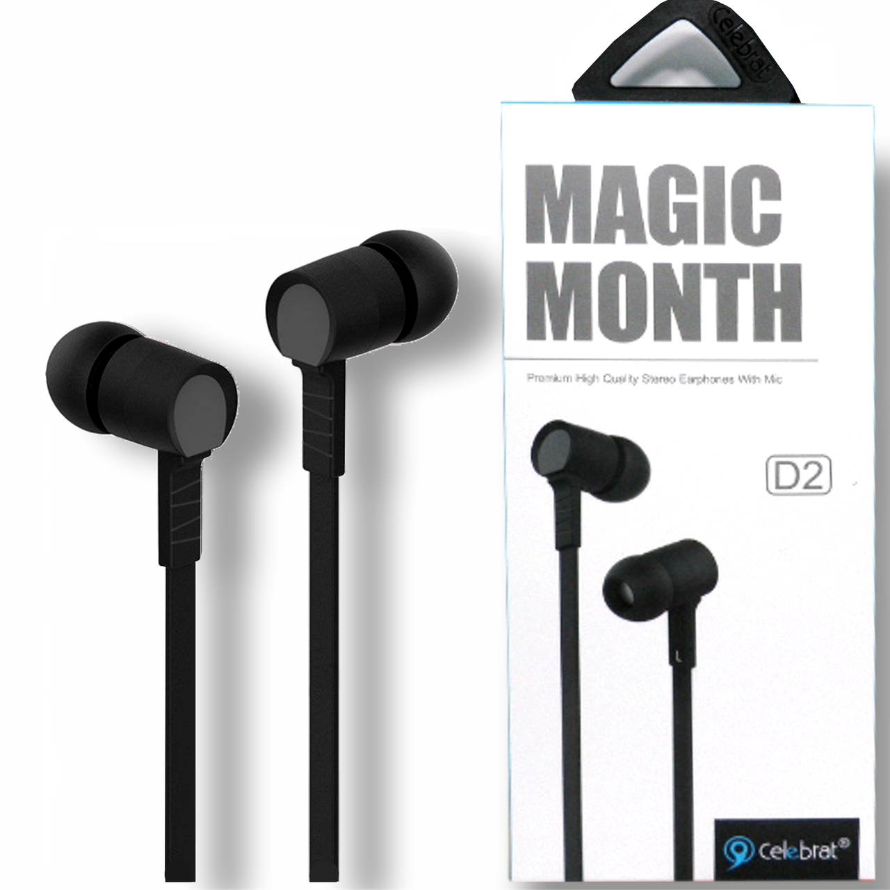 Навушники "Celebrat D2" з мікрофоном силікон плоский дріт, чорні, фото 1