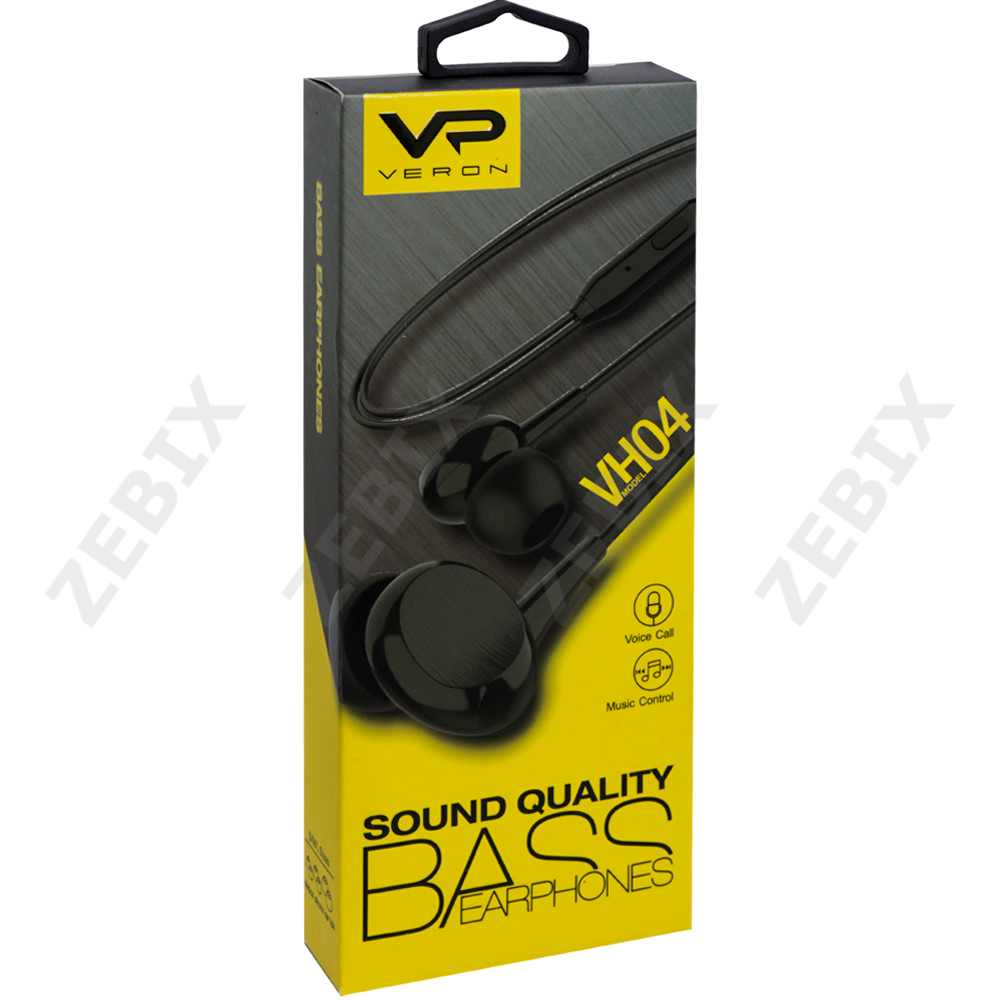 Навушники "VERON VH04" з мікрофоном силікон дріт, чорний, фото 1