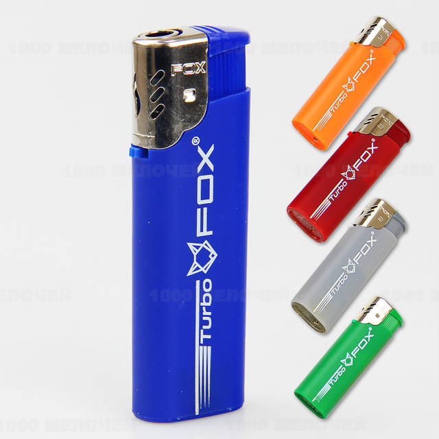 Зажигалка карманная турбо Fox цветная прорезиненная, цена: 25