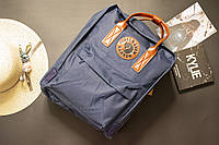 Рюкзак вместительный с кожаной ручкой KÅNKEN тёмно синего цвета размер 38*28*14 см