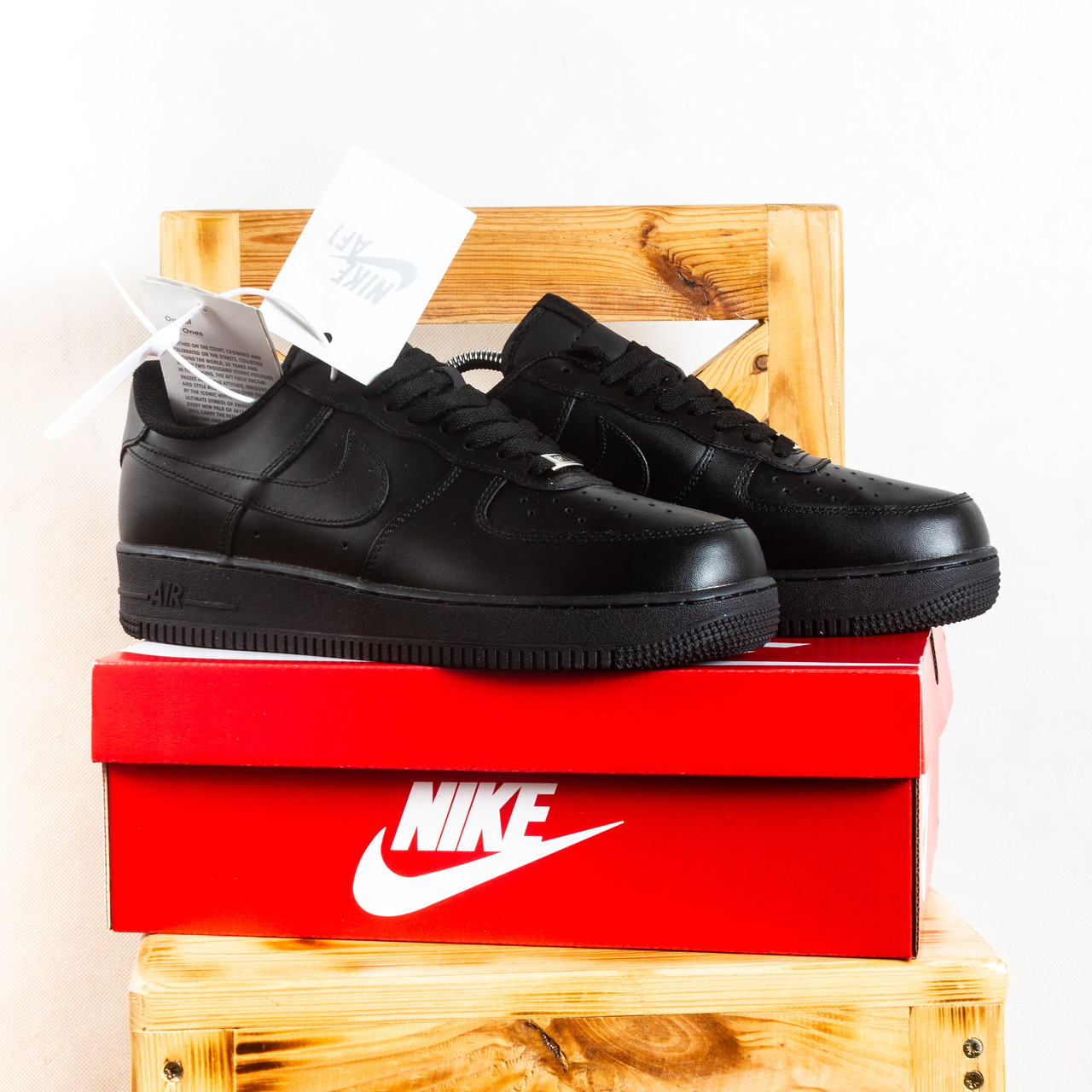 Зимові Кросівки Nike Air Force з хутром чорні, фото 1