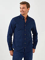 Синяя мужская рубашка LC Waikiki/ЛС Вайкики с карманом и бело-серым мелким принтом. фирменная Турция 3XL