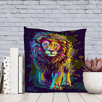 Красива декоративна подушка з принтом Барвистий лев