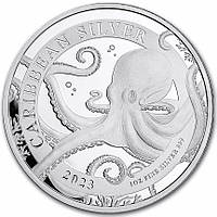 Серебряная монета 1oz Карибский Осьминог 1 доллар 2023 Барбадос
