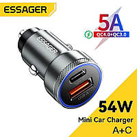 Автомобильное зарядное устройство для Essager 54W Gray Type-c 36W+ USB-A 18W QC 3.0