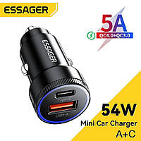 Автомобильное зарядное устройство для Essager 54W Black Type-c 36W+ USB-A 18W QC 3.0