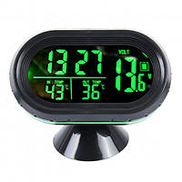 Часы автомобильные VST-7009V с термометром и вольтметром (черные) «D-s»