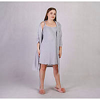 Жіночий комплект теплий для вагітних і годуючих мам халат і сорочка однотонний сірий 46-56р.