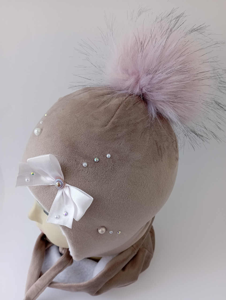 Шапка та хомут велюр для дівчинки розмір 52 см, фото 1