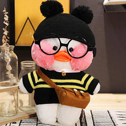 М'яка іграшка плюшева качка Лалафанфан Duck lalafanfan cafe mimi в одязі та окулярах у чорних окулярах