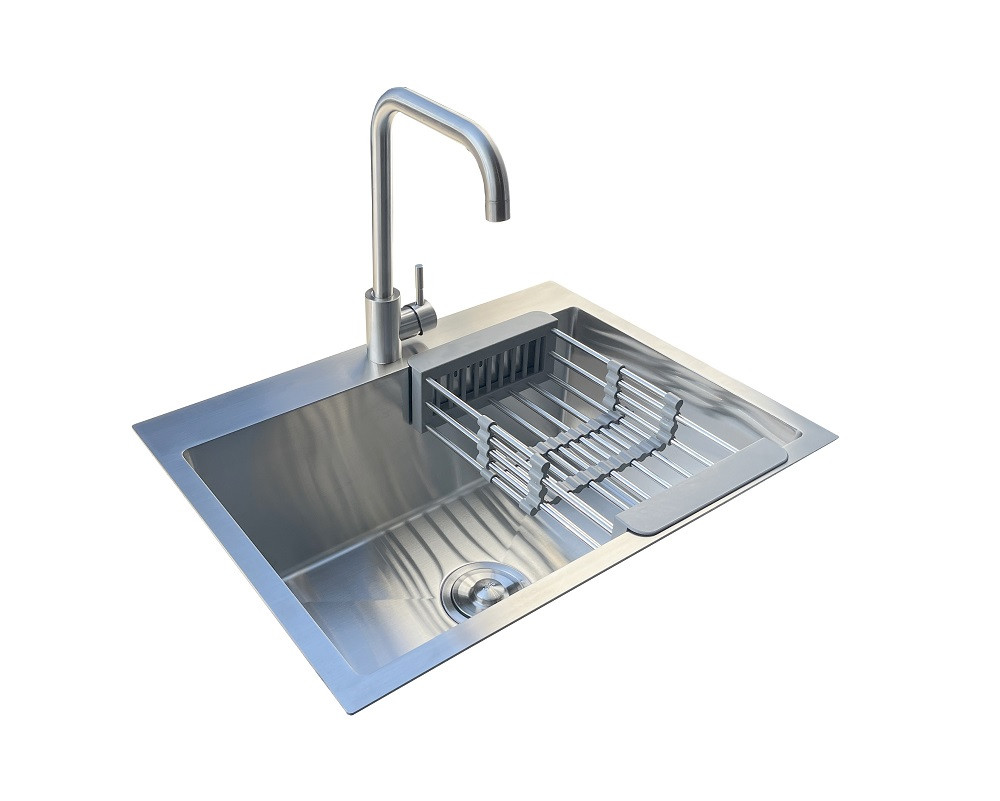 Кухонний набір: Кухонна мийка Romzha Arta U-600 B 6545 + змішувач + кошик + сифон