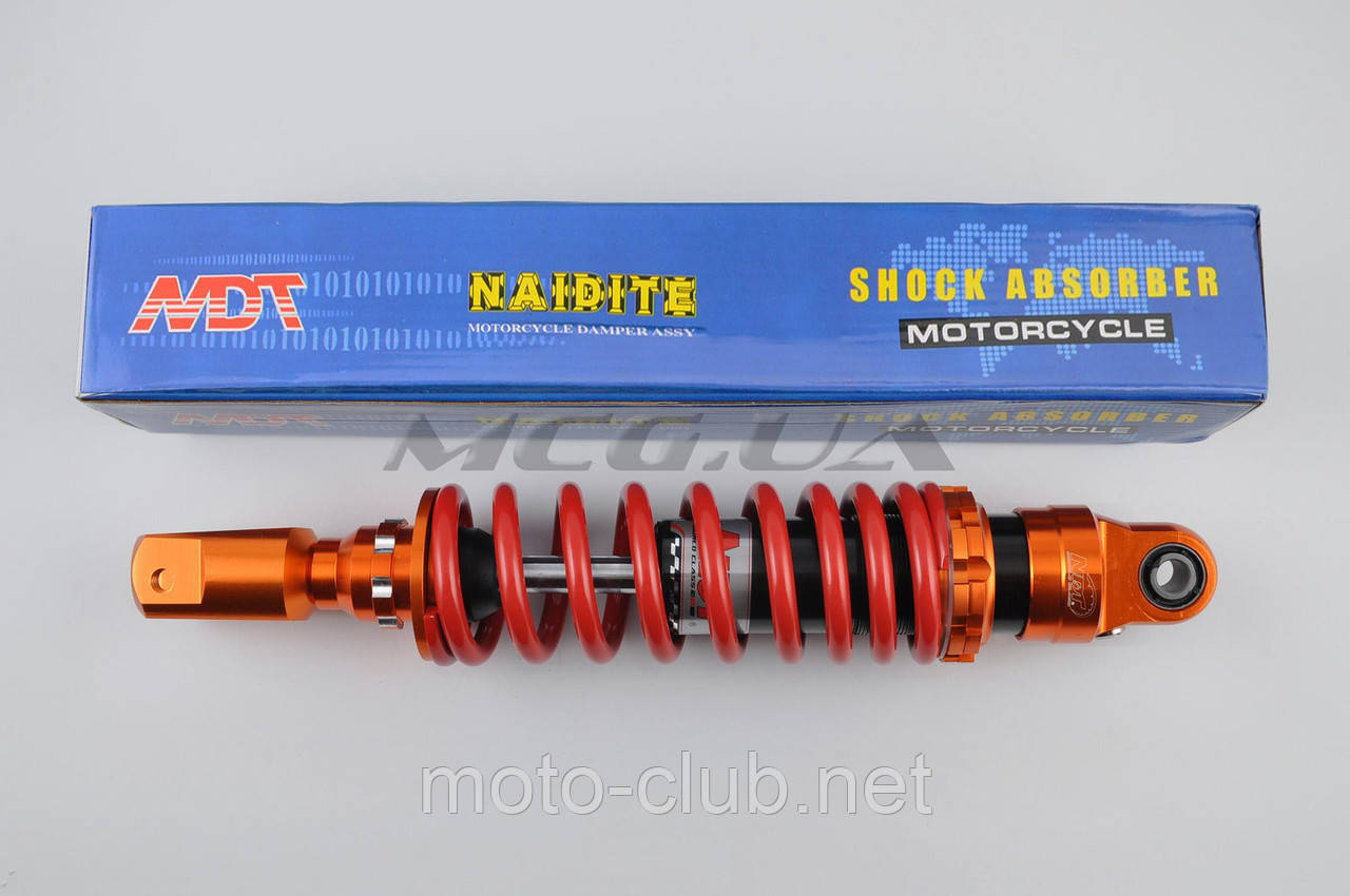 Амортизатор на скутер GY6, DIO, TACT 270mm, тюнінговий "NDT" (оранжево-червоний)