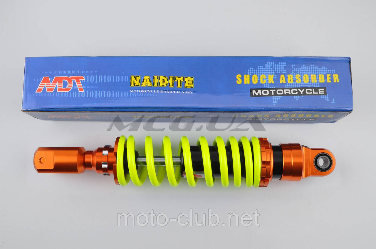 Амортизатор на скутер GY6, DIO, TACT 270 mm, тюнінговий "NDT" (жовтогарячо-лимонний)